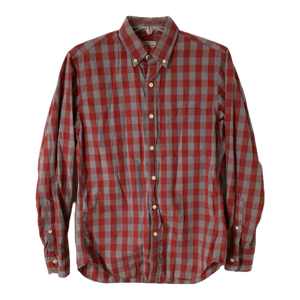 Vintage J. Crew - Red & Gray Check‎ Button Up Shirt - Men's Size Small